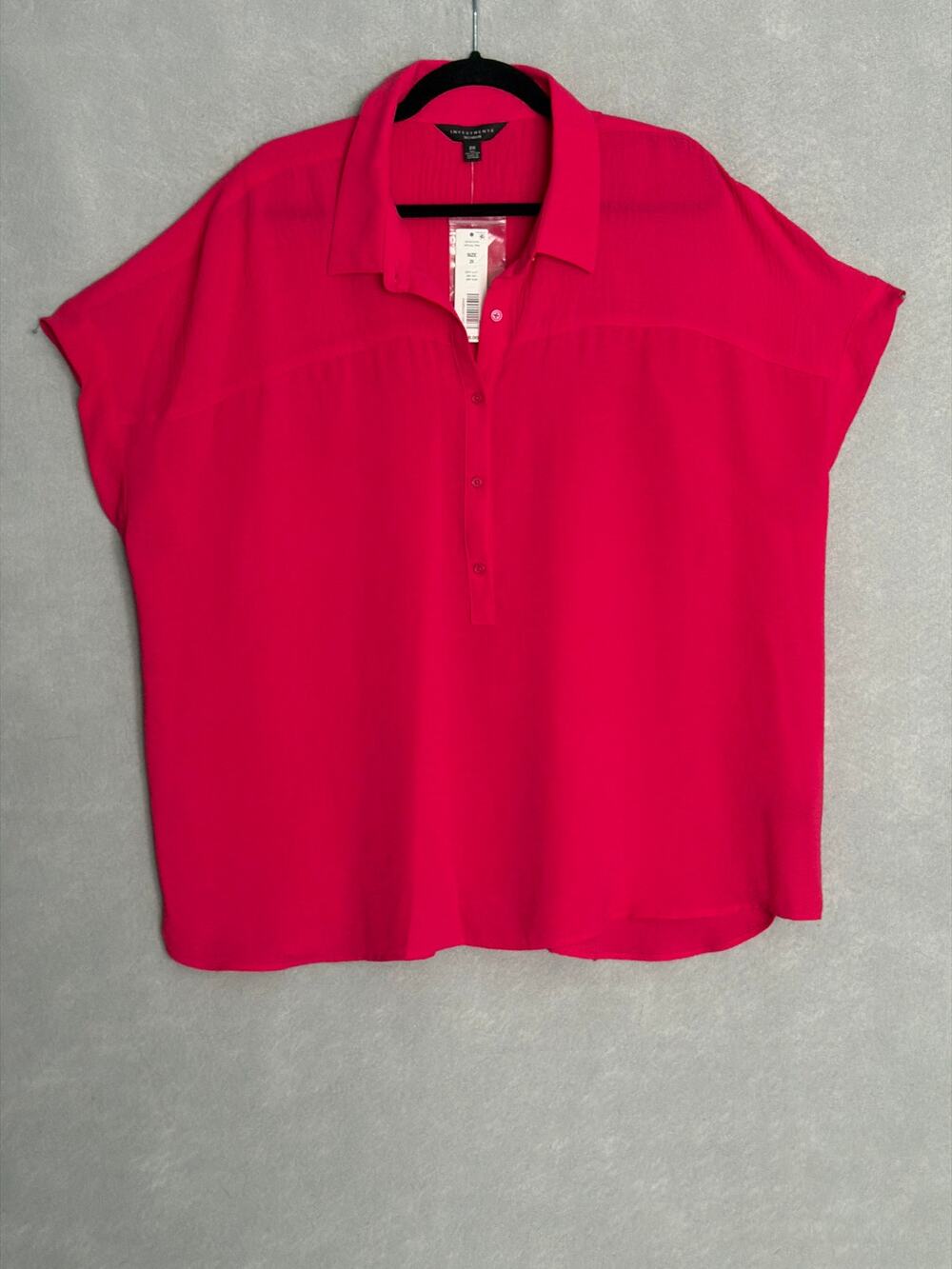 Investments Woman Pop-Over Top Button Front Virtual Pink Women's 2X NEW